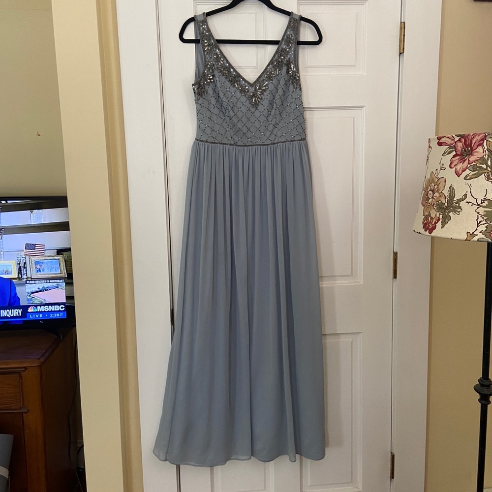 Adrianna Papell Blue Beaded Chiffon Gown